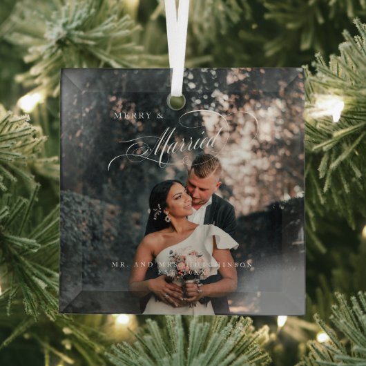 Merry & Verheiratet Elegantes Script-Foto Ornament Aus Glas (Insitu)