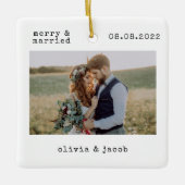 Merry & Verheiratet First Christmas Wedding Foto Keramikornament (Vorderseite)