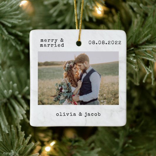 Merry & Verheiratet First Christmas Wedding Foto Keramikornament (Baum)