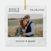Merry & Verheiratet First Christmas Wedding Foto Keramikornament (Rückseite)