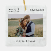 Merry & Verheiratet First Christmas Wedding Foto Keramikornament (Vorderseite)