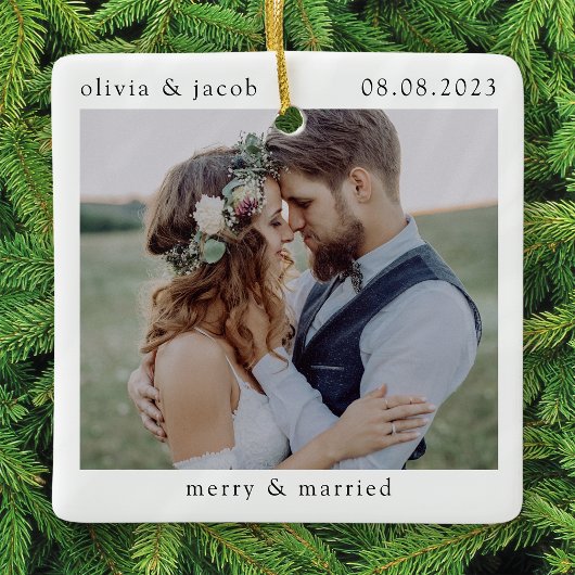 Merry & Verheiratet First Christmas Wedding Foto Keramikornament