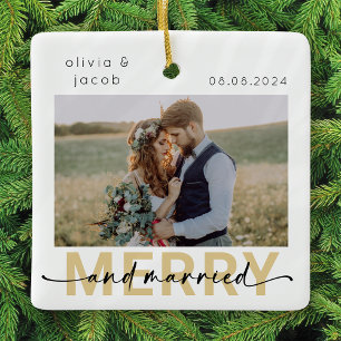 Merry & Verheiratet First Christmas Wedding Foto Keramikornament