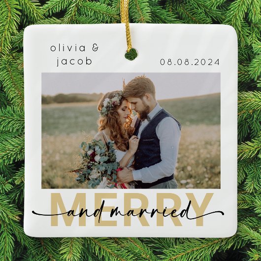 Merry & Verheiratet First Christmas Wedding Foto Keramikornament