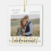 Merry & Verheiratet First Christmas Wedding Foto Keramikornament (Links)