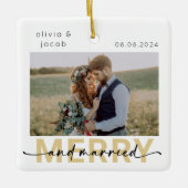 Merry & Verheiratet First Christmas Wedding Foto Keramikornament (Vorderseite)