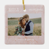 Merry & Verheiratet First Christmas Wedding Foto Keramikornament (Vorderseite)