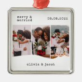 Merry & Verheiratet First Christmas Wedding Foto Ornament Aus Metall (Vorne)