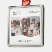 Merry & Verheiratet First Christmas Wedding Foto Ornament Aus Metall (Links)