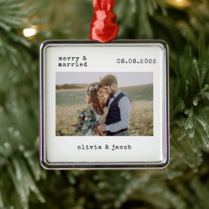 Merry & Verheiratet First Christmas Wedding Foto Ornament Aus Metall