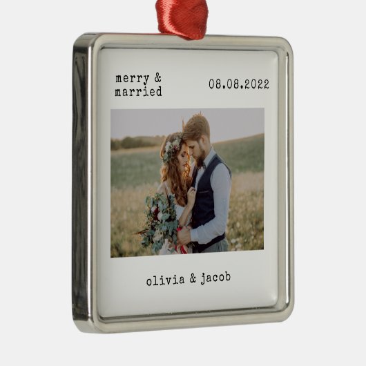 Merry & Verheiratet First Christmas Wedding Foto Ornament Aus Metall (Rechts)