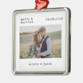 Merry & Verheiratet First Christmas Wedding Foto Ornament Aus Metall (Links)