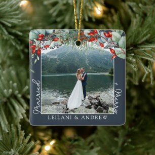 Merry Verheiratet Greenery Foto Slate Keramikornament
