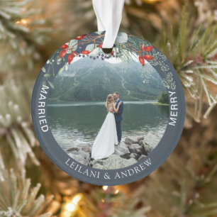 Merry Verheiratet Greenery Watercolor Foto Dusty B Ornament