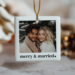 Merry & Verheiratet Heart Foto Keramikornament