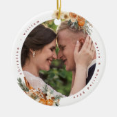 Merry & Verheiratet Holiday Wedding Newlyweds Foto Keramik Ornament (Vorne)