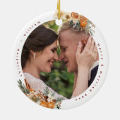 Merry & Verheiratet Holiday Wedding Newlyweds Foto Keramik Ornament (Hinten)