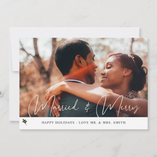 Merry & Verheiratet Holly Foto Urlaubskarte. (Vorderseite)