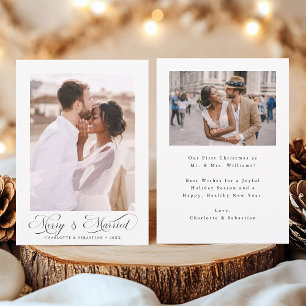 Merry & Verheiratet Modern Elegante Script 2 Foto Feiertagskarte