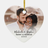 Merry & Verheiratet Names Year & Wedding Foto Keramik Ornament (Vorne)