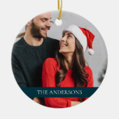Merry & Verheiratet Newlywed First Christmas Foto Keramik Ornament (Vorne)