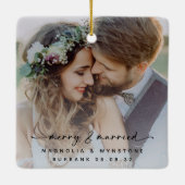 Merry & Verheiratet Newlyweds Foto Keepake Keramikornament (Rückseite)