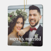 Merry & Verheiratet Newlyweds Weihnachts-Foto Keramikornament (Links)