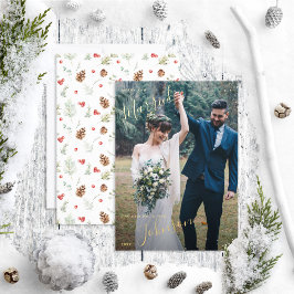Merry & Verheiratet Pine Berry Wedding Foto Folien Feiertagskarte