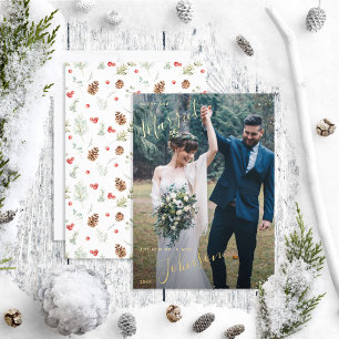 Merry & Verheiratet Pine Berry Wedding Foto Folien Feiertagskarte