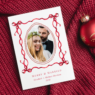 Merry Verheiratet Red Bow Newlyweds Weihnachtsfest Feiertagskarte