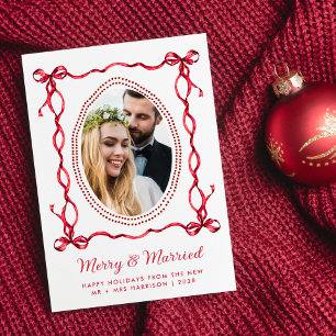 Merry Verheiratet Red Bow Newlyweds Weihnachtsfest Feiertagskarte