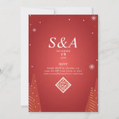 Merry & Verheiratet Red Christmas Star Trees Weddi Einladung (Rückseite)