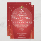 Merry & Verheiratet Red Christmas Star Trees Weddi Einladung (Vorne/Hinten)