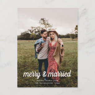 Merry & Verheiratet Script Erste Weihnachten Fot Postkarte