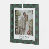 Merry & Verheiratet Tartan Kariertes neu verheirat Ornament Aus Glas (Vorderseite links)