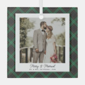 Merry & Verheiratet Tartan Kariertes neu verheirat Ornament Aus Glas (Vorderseite)