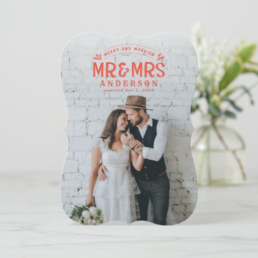 Merry & verheiratet Weihnachten Hochzeitskarte (Stehend Vorderseite)