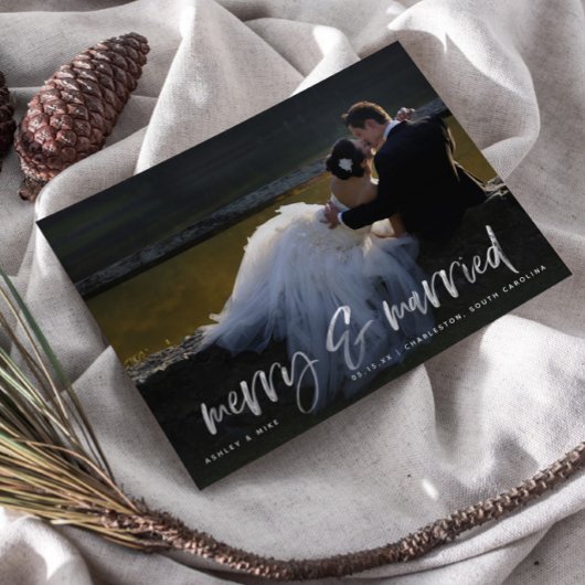 Merry Verheiratet White Script Foto Holiday Postca Postkarte