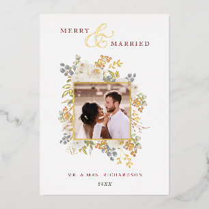 Merry & Verheiratet Winter Rose & Berries Foto Folien Feiertagskarte