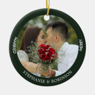 Merry Verheiratete Custom Foto Forest Green Keramik Ornament