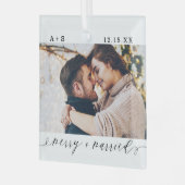 Merry & Verheiratete Fotos für Hochzeiten Ornament Aus Glas (Vorderseite links)