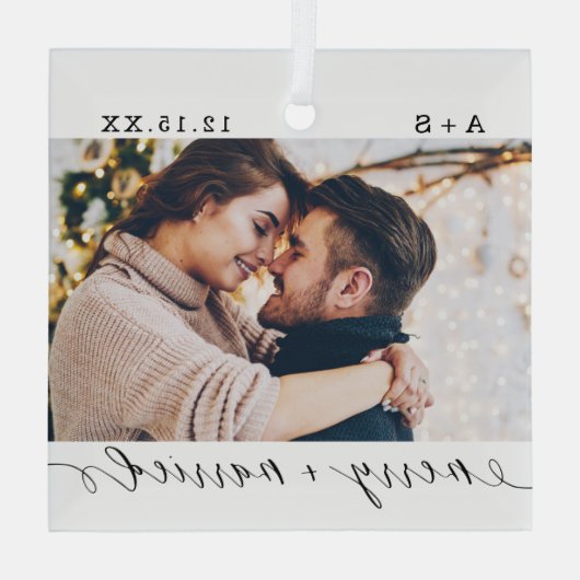 Merry & Verheiratete Fotos für Hochzeiten Ornament Aus Glas (Rückseite)