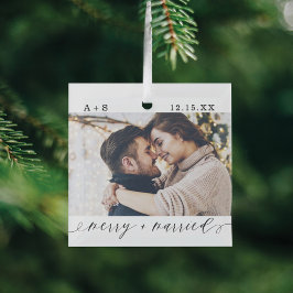 Merry & Verheiratete Fotos für Hochzeiten Ornament Aus Glas