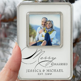 Merry & Verheiratete Paare Kalligrafie Foto Rahmen-Ornament Silber