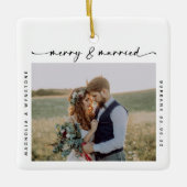 Merry & Verheiratetes Foto Newlyweds Keepake Keramikornament (Vorderseite)