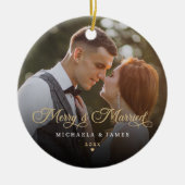 Merry & Verheiratetes frisch verheiratetes Foto Keramik Ornament (Vorne)
