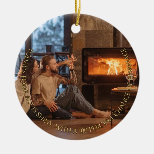 Merry & Verlobt 2 Foto Verlobung Ankündigung Keramik Ornament (Vorne)