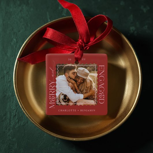 Merry & Verlobt Modern Minimal Wavy Foto Keepake Keramikornament