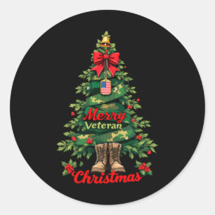 Merry Veteran Weihnachtsbaum Xmas Familie Matching Runder Aufkleber