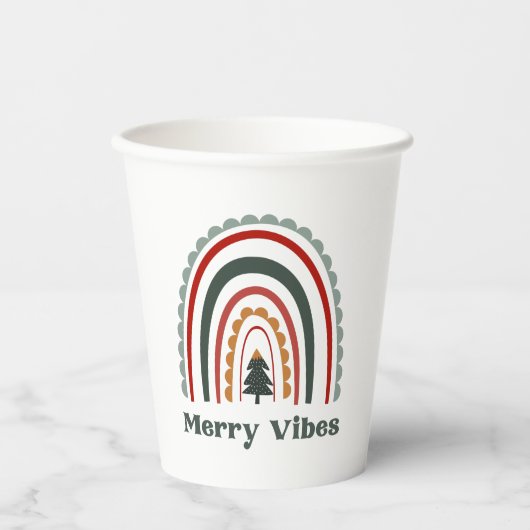 Merry Vibes Boho Rainbow Retro Weihnachts-Party Pappbecher (Vorderseite)